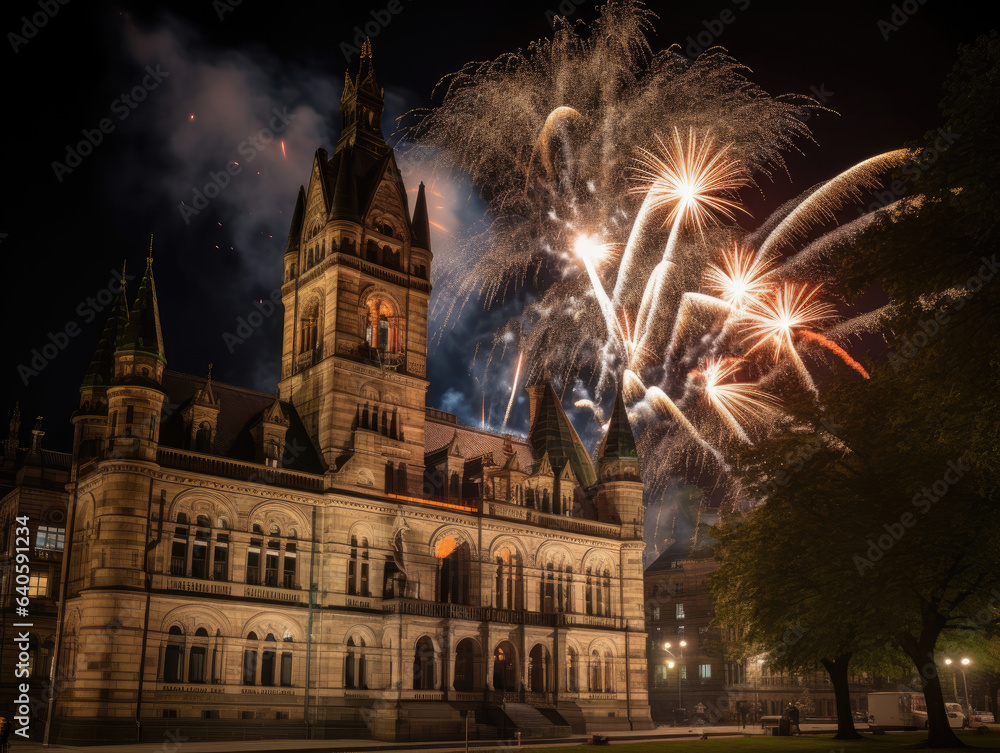 fireworks over the town hall
