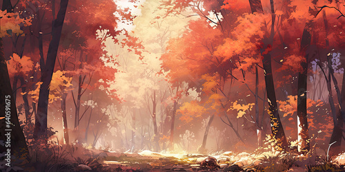Anime Autumn Background backdrop forest woodland scene  Generated AI