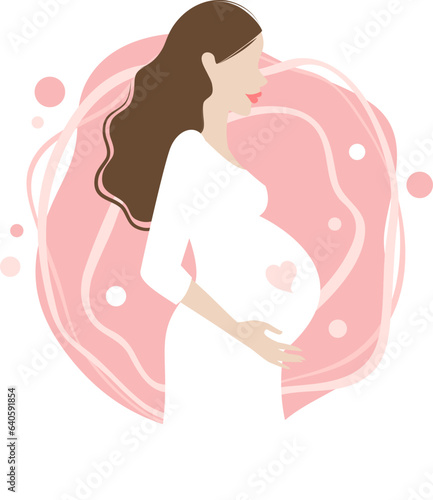Modern faceless pregnant woman with a pink abstract background