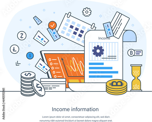 Portfolio income, passive income or revenue from invest in multi assets. Profit from investments, dividends and capital gains. Investment income concept thin line design of vector doodles