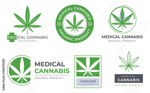Medical cannabis icons. Medicinal drugs to relieve the symptoms of the disease. Vector illustration