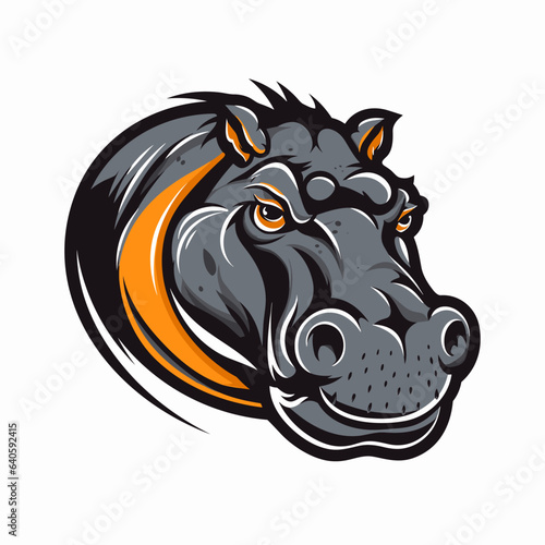Esport vector logo hippopotamus on white background side view, hippopotamus icon, hippopotamus head, hippopotamus sticker