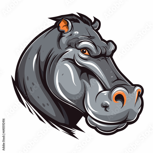 Esport vector logo hippopotamus on white background side view, hippopotamus icon, hippopotamus head, hippopotamus sticker