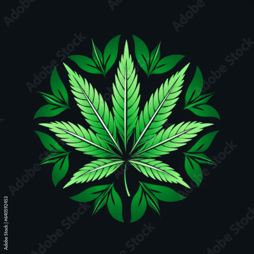 Green leaf of marijuana on a black background. Medical cannabis sign Icon
