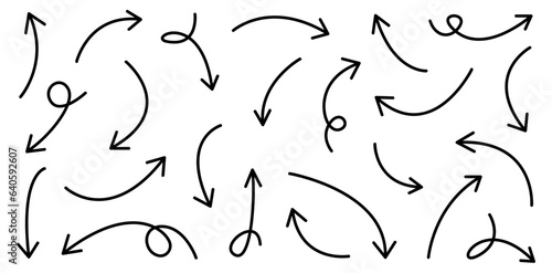 Thin arrows set for business plan, presentation and education. Sign, Symbol, Hand drawn arrow collection