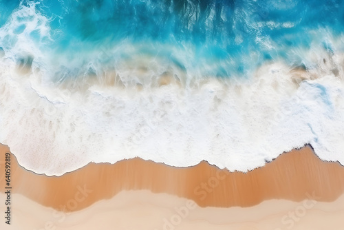 Ocean waves on the beach, aerial sea view, top view of beach and with blue water waves