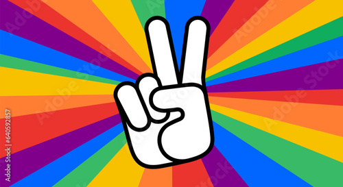 Pride, LGBT flag. Poster, banner or Rainbow flag of LGBT. Colorful rainbow lgbt flag for pride. Print for t-shirt of rainbow six colors flag with hand sign on background. Vector Illustration