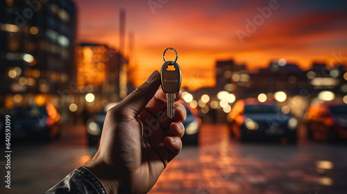 Picture a close - up of a persons hand holding car keys photo