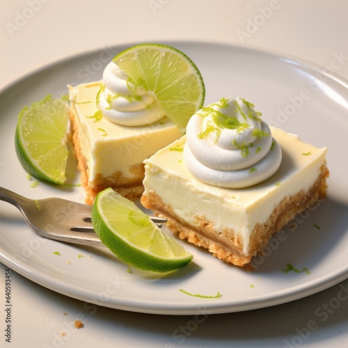 Key lime pie bars with cream.