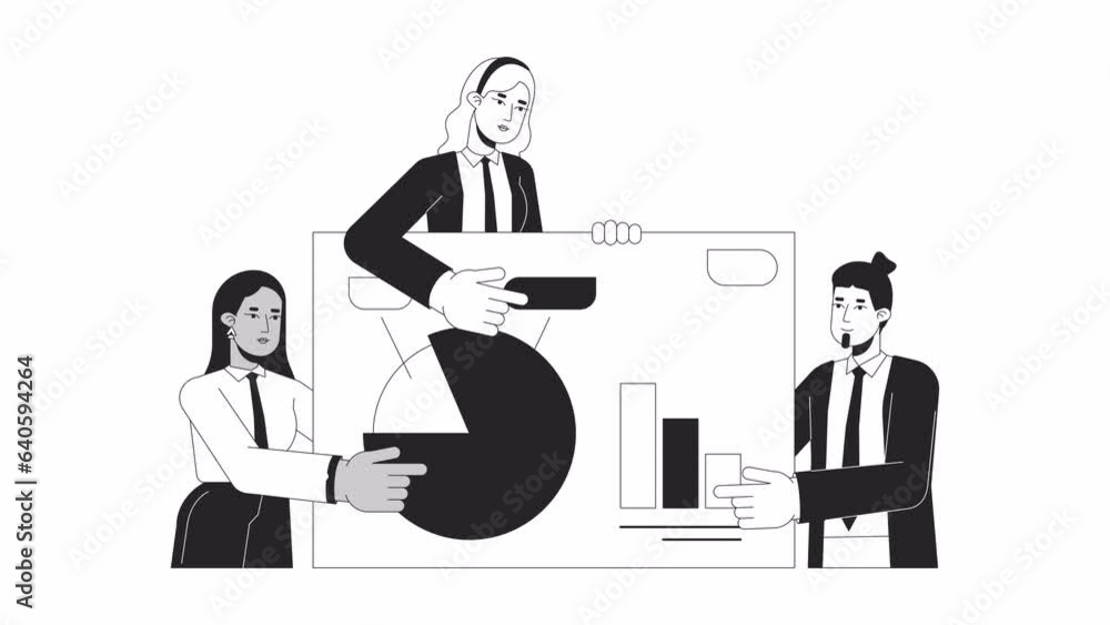 custom made wallpaper toronto digitalPresentation businesspeople bw outline 2D animation. Partnership 4K video motion graphic. Teamwork sharing. Happy coworking team monochrome linear animated cartoon flat concept, white background