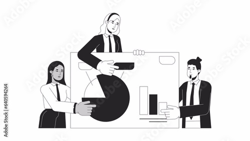 Wallpaper Mural Presentation businesspeople bw outline 2D animation. Partnership 4K video motion graphic. Teamwork sharing. Happy coworking team monochrome linear animated cartoon flat concept, white background Torontodigital.ca