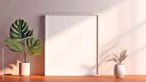 Wooden frame mockup in living room interior with light reflection from window  minimalistic design  legal AI