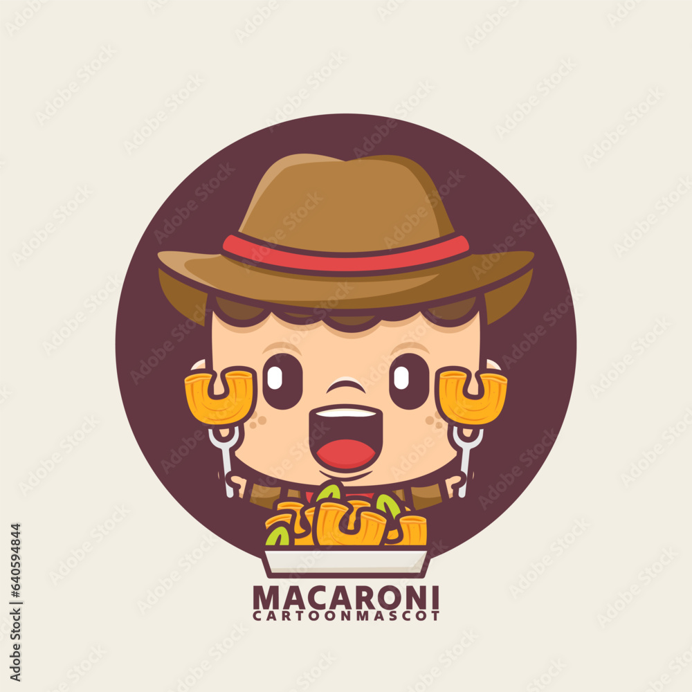 cute cartoon mascot with macaroni italian food