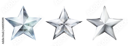 Set of three different glossy 3D star symbols isolated on white background.