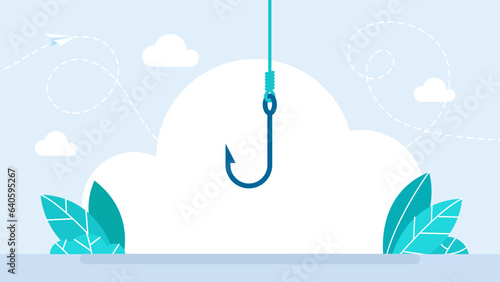 Fishing hook. Metal fishing hook on a line on a white background. Flat style. Vector illustration
