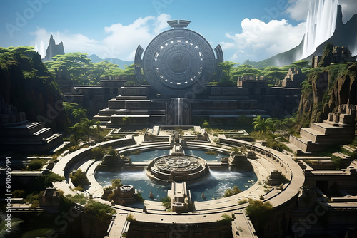 mayan solarpunk technology harnessing the power of the sun, giant mirrors, water channels, chichen itza, ancient technology, engineering, surreal, fantasy art, concept art, cel shading,