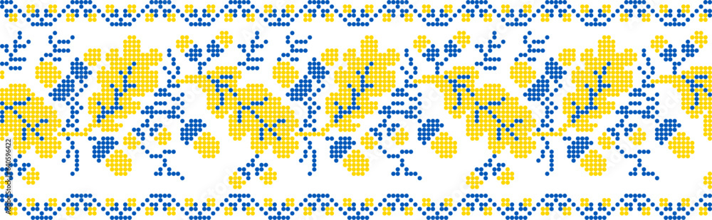 Vector illustration of Ukrainian ornament in ethnic floral style with oak leaves and acorns, identity, vyshyvanka, embroidery for print clothes, websites, banners. background. Floral design, border