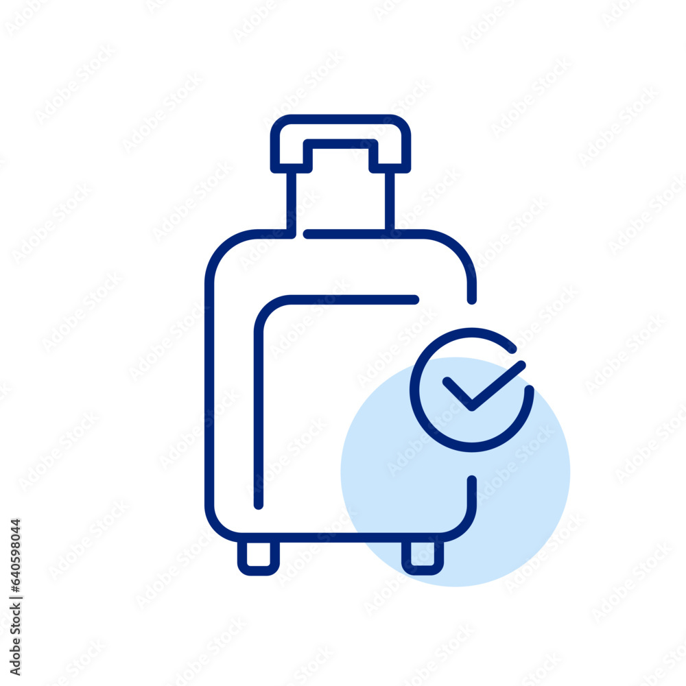 Suitcase with checkmark. Approved cabin luggage. Pixel perfect, editable stroke icon Suitcase with checkmark. Approved cabin luggage. Pixel perfect, editable stroke icon