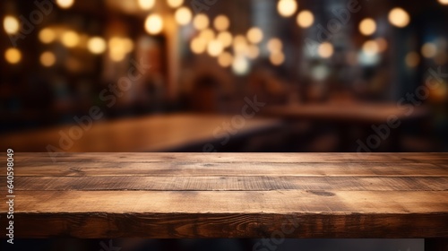 Wooden table with a background that is fuzzy. Generative Ai.