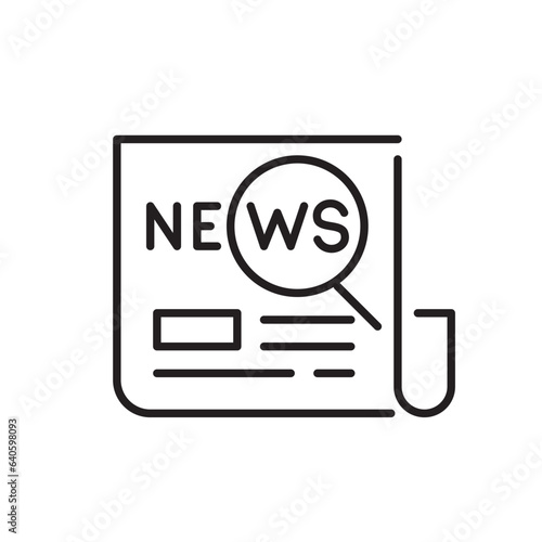 Newspaper and magnifying glass. Reading news, looking for breaking topics. Pixel perfect, editable stroke icon
