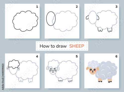 Konstfotografi Drawing lesson for kids. How to draw sheep.