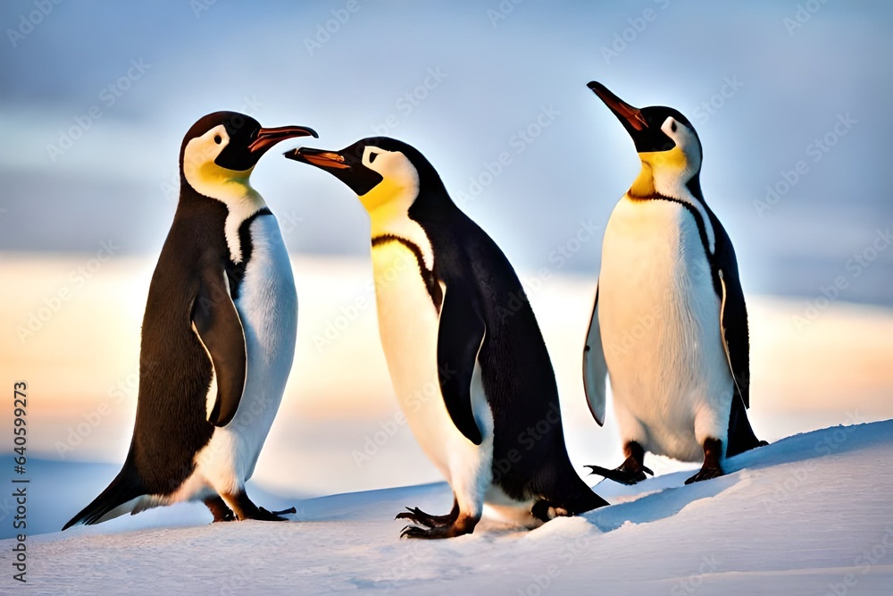 Fototapeta premium Detail the lives of penguins in their natural habitats, covering their habits, body adaptations, and survival in harsh environments