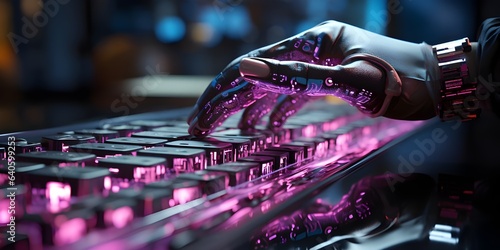 Robot typing on a laptop
