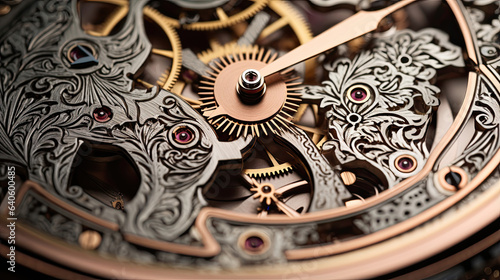 Fine details of a mechanical watch s intricate gears