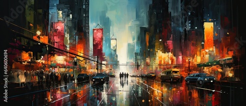Vivid neon pinks, oranges, and greens clashing and merging, echoing the pulsating rhythms of a bustling city nightlife