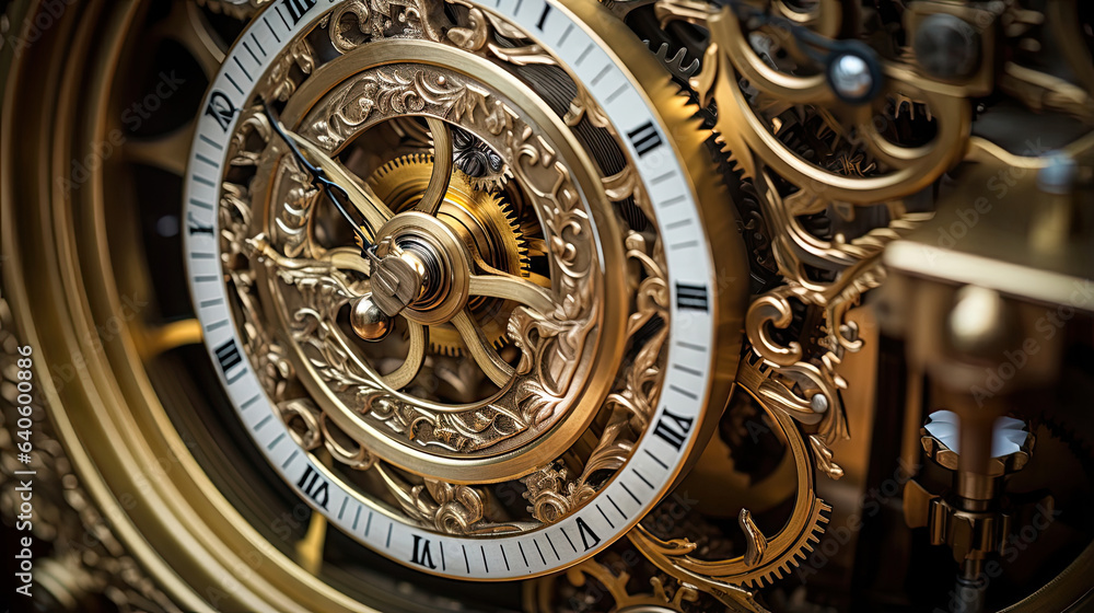 Intricate details of an antique grandfather clock's mechanisms