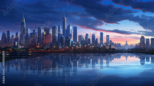 Hyperreal view of a city skyline at twilight