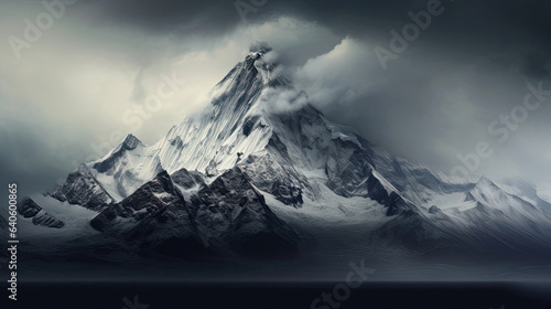 Ultra-detailed portrayal of a majestic snowy mountain peak