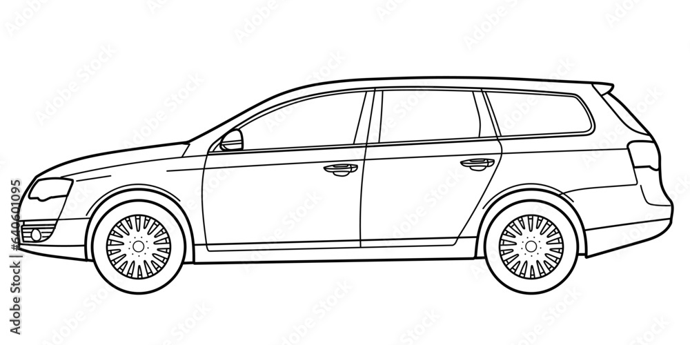 Classic station wagon. Side view shot. Outline doodle vector illustration
Classic station wagon. Side view shot. Outline doodle vector illustration