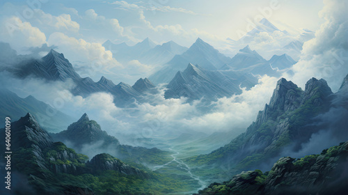 Lifelike portrayal of a misty mountain landscape