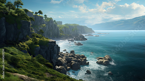 Hyperrealistic view of a picturesque coastal cliffside