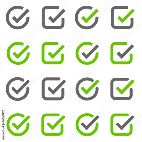 Check mark icon set. Checkmark easily editable thick line symbol. Tick or check mark sign collection. Success, vote, ok, accept concept. Vector stock illustration.