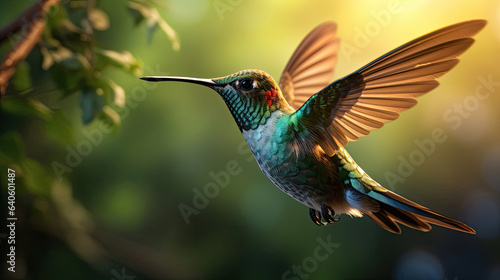 Impeccable capture of a hummingbird in mid-flight