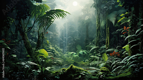 Hyperreal portrayal of a dense Amazonian jungle