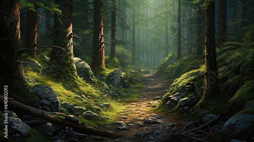 Astonishingly detailed view of a meandering forest trail © javier