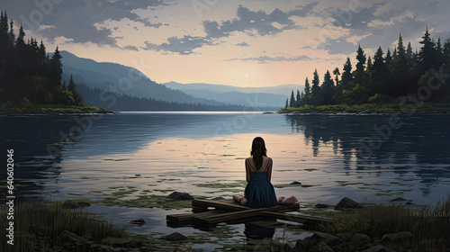 Hyperreal portrayal of a tranquil lakeside scene