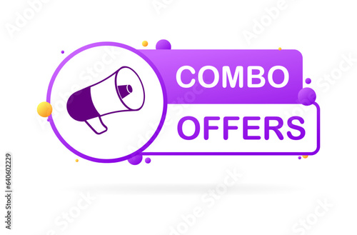 Combo offers sign. Flat, purple, loudspeaker sign, combo offers. Vector illustration