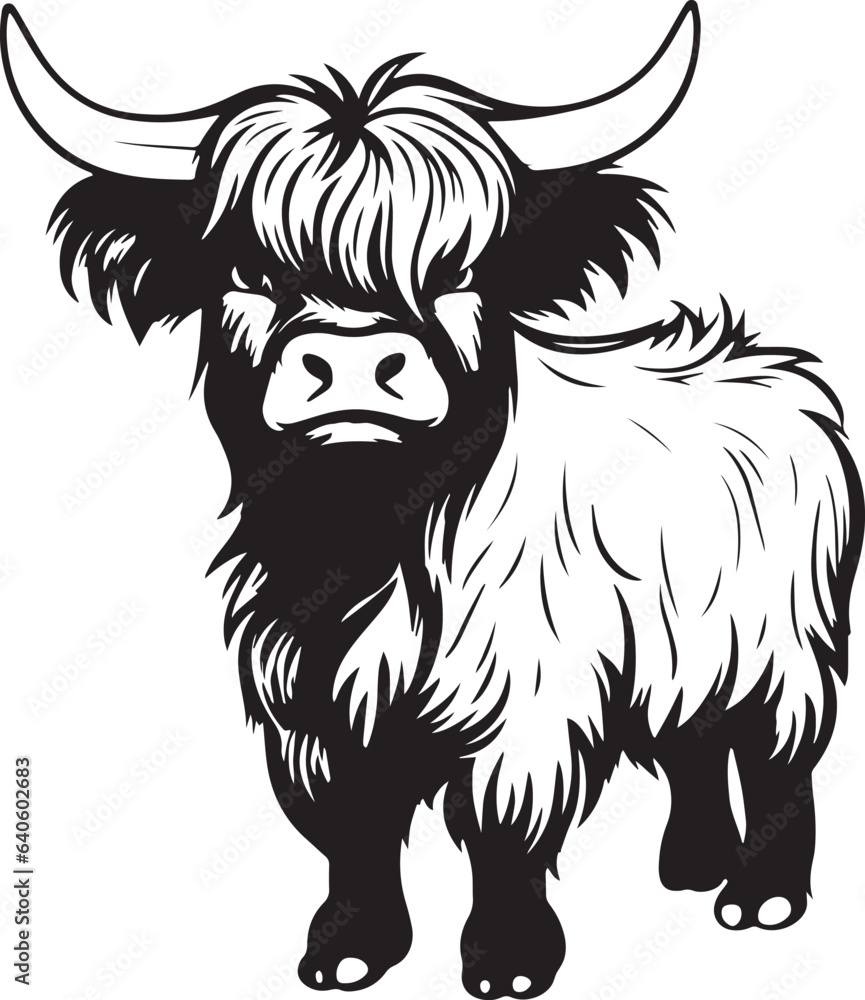 Fototapeta premium Cute Highland cow icon, Funny Highland cow, Vector Illustration, SVG
