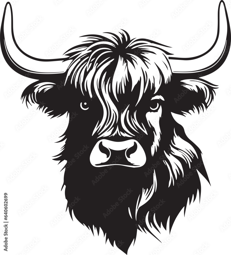 Cute Highland cow icon, Funny Highland cow, Vector Illustration, SVG