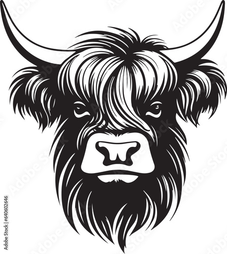 Cute Highland cow icon, Funny Highland cow, Vector Illustration, SVG
