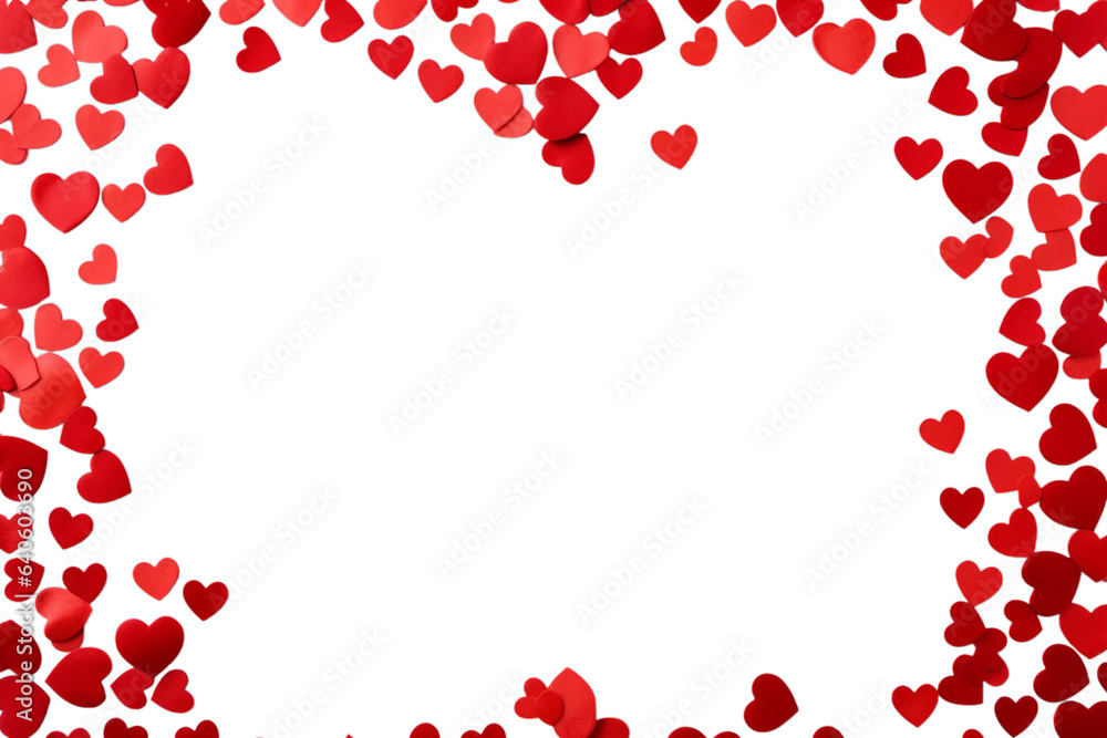 Frame / border made of confetti hearts isolated on transparent background cutout PNG