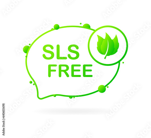 SLS free bubble. Flat, green, leaf in a circle, SLS free. Vector icon