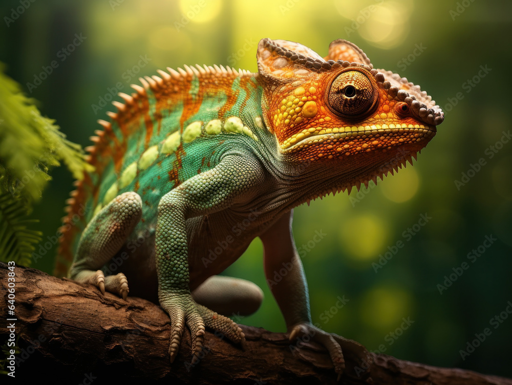 Fototapeta premium Chameleon in its Natural Habitat, Wildlife Photography, Generative AI