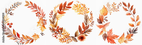 watercolour Christmas floral wreath in brown, red and orange muted colors isolated on a white background. Rustic boho wedding wreath. Perfect for textile, wedding card, greetings and invitation card, 