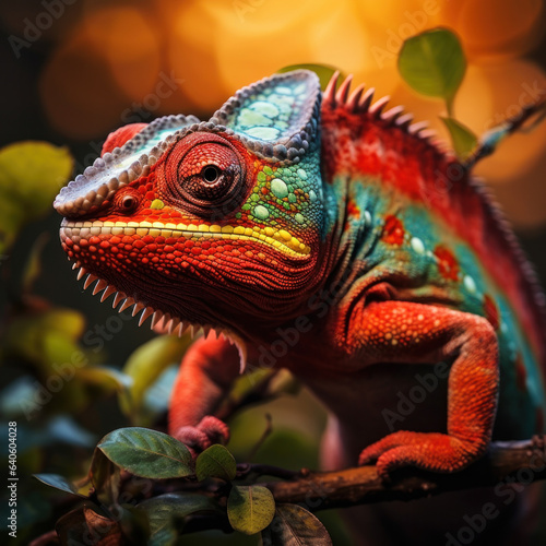 Chameleon in its Natural Habitat, Wildlife Photography, Generative AI