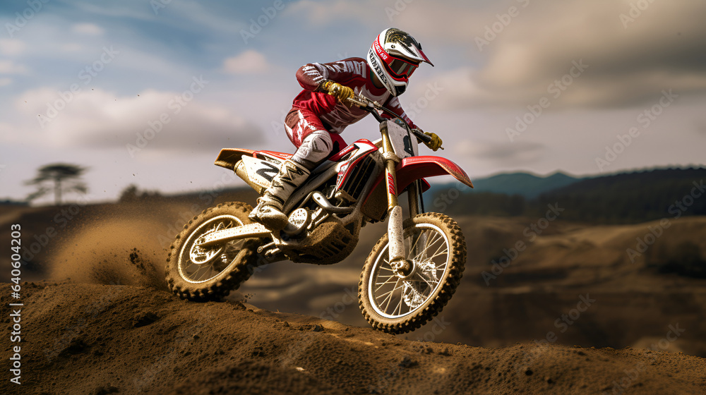 Obraz premium Motocross racer on the track.
